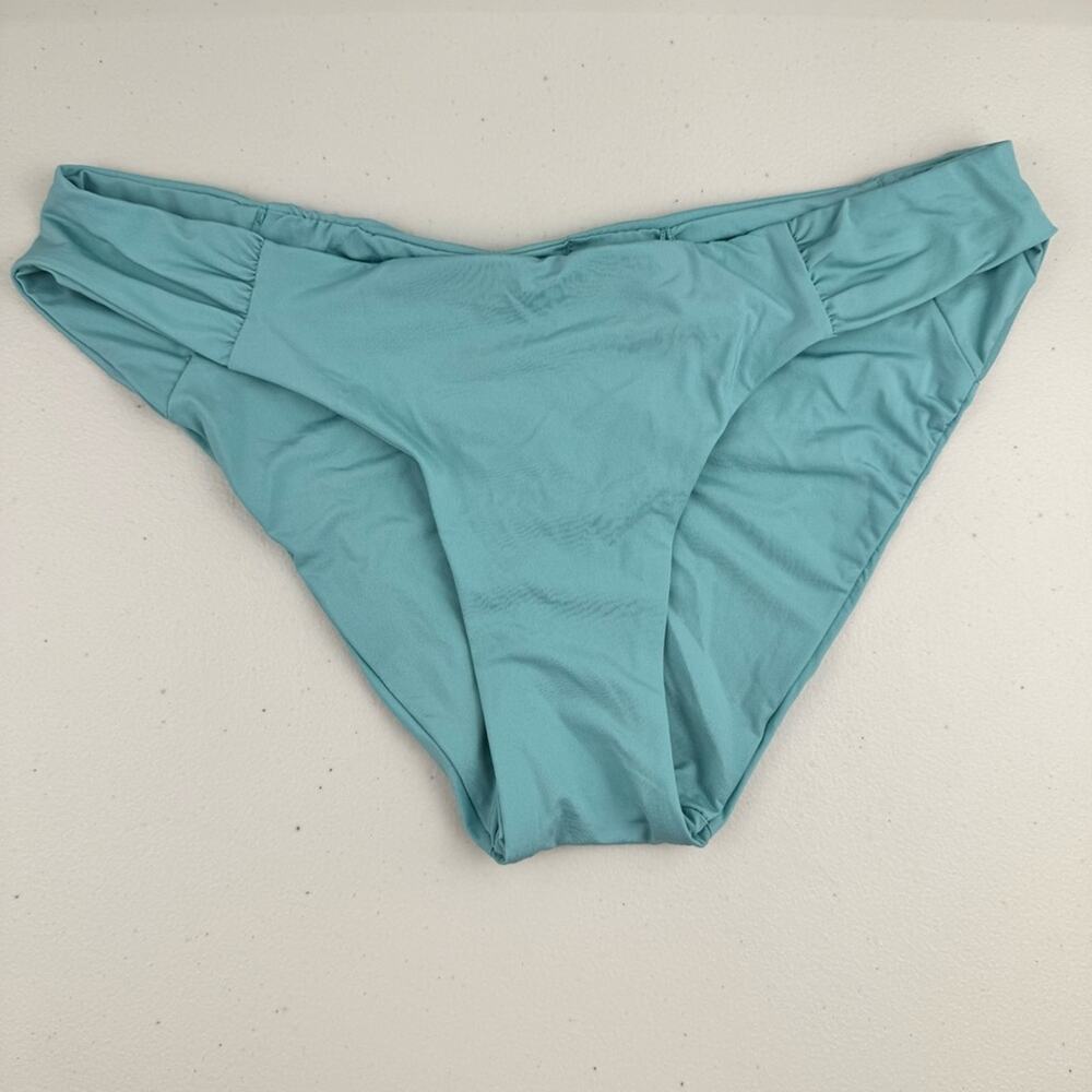 BECCA Side Shirred Hipster Bikini Bottom Swimwear Aqua Size Medium Cheeky Fit